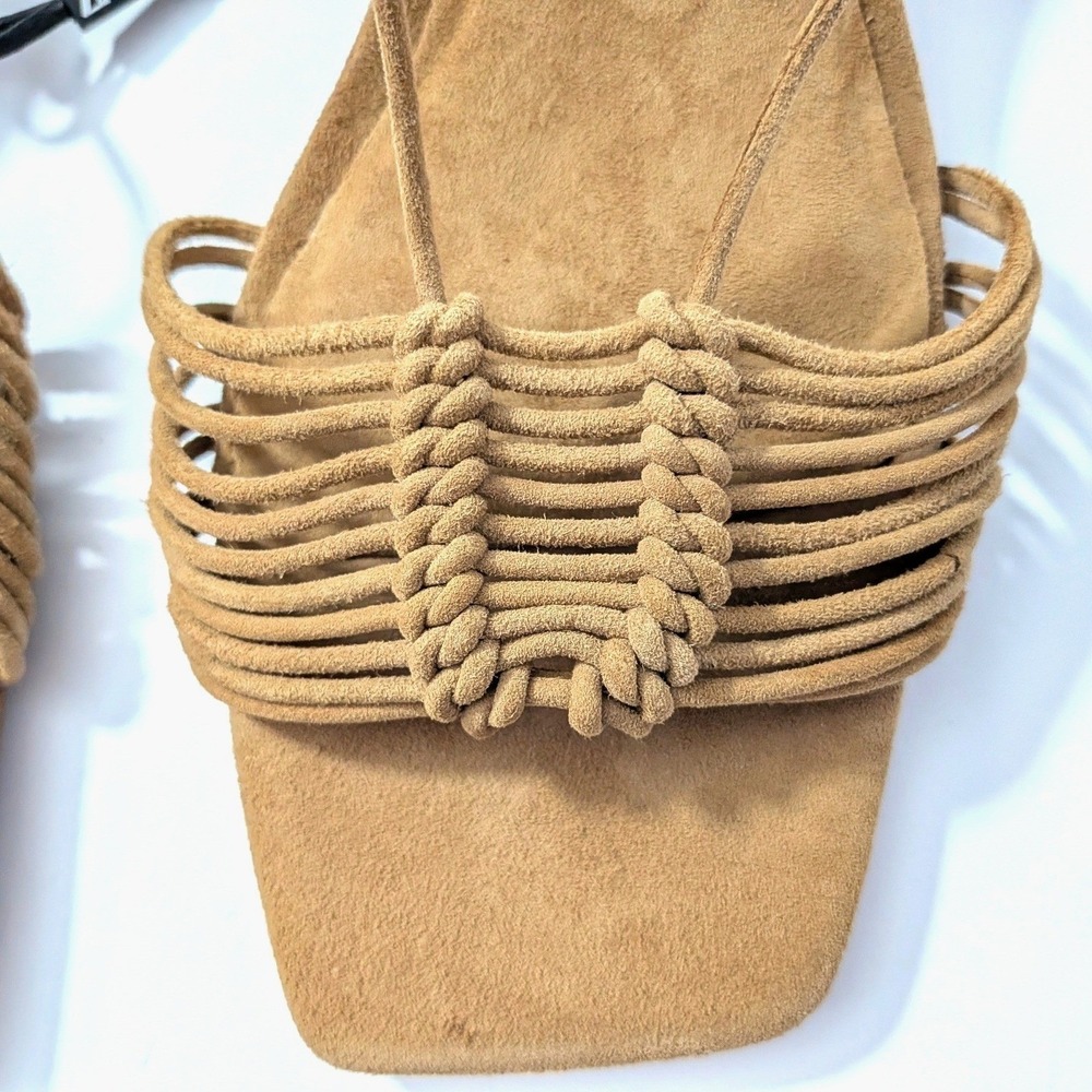 ZARA Lace Up Block Heel Sandals Brown Faux Suede Square Toe Strappy Sz 41 / 10.5 - Picture 11 of 14
